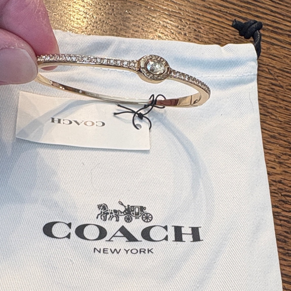 Coach Gold Crystal Accent Thin Bangle Bracelet